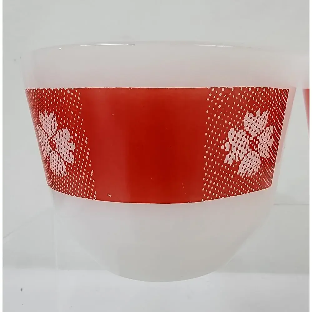 Set 3 Vintage Federal Glass Red & White Gingham Checkered 3oz Custard Cups EUC!